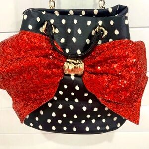 Betsey Johnson Black and Red Polka Dot Bow Shoulder Bag